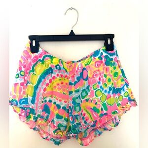 Lilly Pulitzer Kya Ruffle Shorts Women’s Pink and Blue Sz XS Elastic Waist